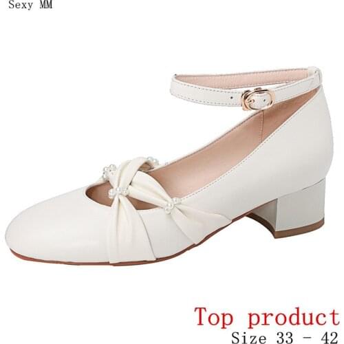 Women Low Med Heels Pumps Med Heel Shoes Stiletto Woman Party Shoes Kitten Heels Genuine Leather Small Plus Size 33 - 40 41 42