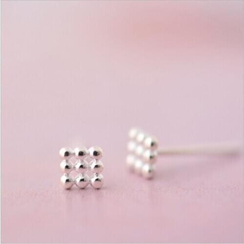 925 Sterling Silver Mini Nine Beads Square Stud Earrings For Women Man All-match Korea Style Fashion Pendientes Jewelry ES414