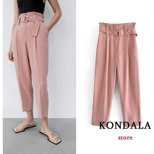 Za 2021 Office Lady Sashes Women Pants High Waist Straight Long Trousers Fashion Autumn Elegant Women Pants
