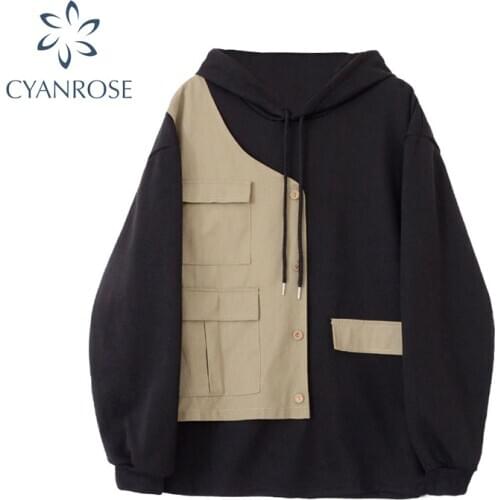 Women Hoodies Sweatshirts 2020 Autumn Winter Fashion Oversized Unisex Patchwork Hoodie Hip Hop Streetwear Hooded Pullover Tops