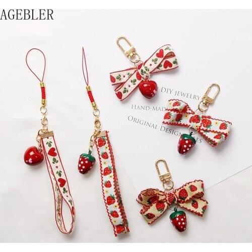 Lovely Girl Gift Love Strawberry Bell Mobile Phone Lanyard Key Pendant Keychain AirPods Bag Accessories Car Pendant for Women