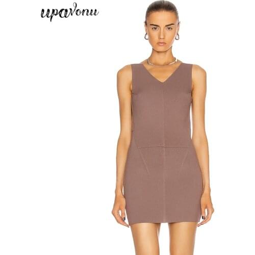 Free Shipping Elegant Bandage Dress Sexy V Neck Strap Bodycon Halter Dress 2021 Womens Summer Club Night Party Mini Vestidos