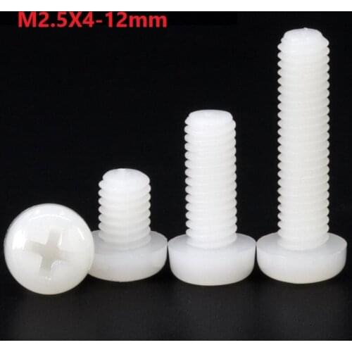 2.5mm White Nylon Phillips Pan Head Screws M2.5 x 4 5 6 7 8 10 12mm Plastic Cross Recessed RoundHead Bolts