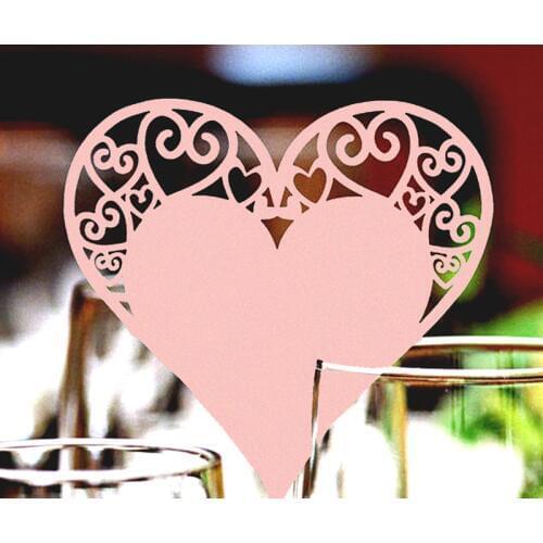 20/50pcs Wedding Table Decor Place Cards Laser Cut Heart Floral Wine Glass Place Cards for Wedding Party Decoration