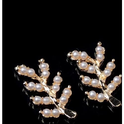 2019New 100Pcs Pearl leaves Alloy button for DIY bridal headdress or jewelry hair accessories RM251