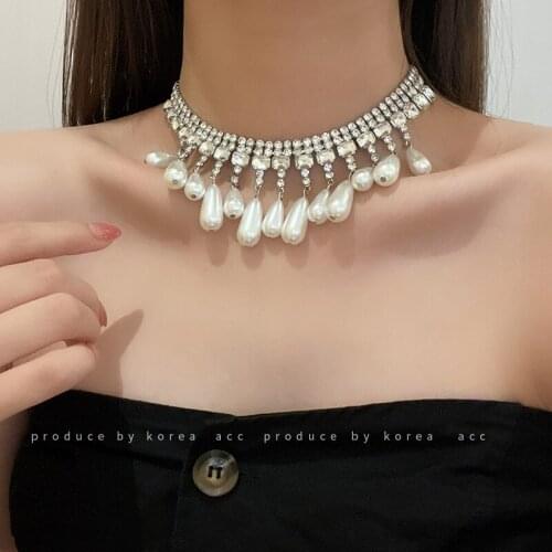 2021 NEW DESIGN Retro Multi-Layer Diamond Pearl Tassel Necklace Clavicle Chain Temperament Choker Chain 12 Pcs/Lot E-098