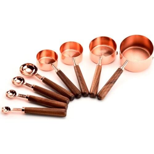 4pcs Spoons Cup Measuring Tools PP Baking Accessories Stainless Steel with Wooden Handle Kitchen Gadgets Scale