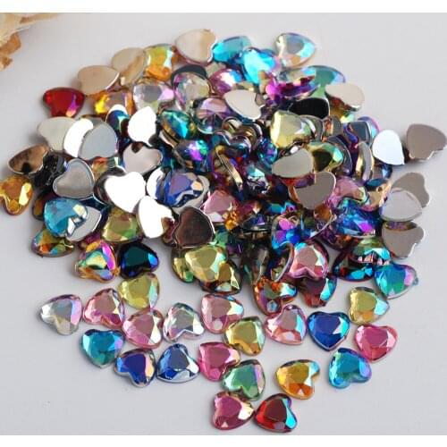 Acrylic Crystal Nail Art 6mm Rhinestone Heart Love Shape Colorful AB Flat Bottom Stone Accessories for Nail Styling 500pcs