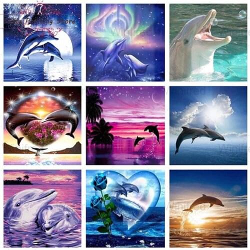 DIY 5D Diamond Painting Marine Animal Dolphin Diamond Mosaic Cross Stitch Kit Diamond Embroidery Full Rhinestones Picture Decor
