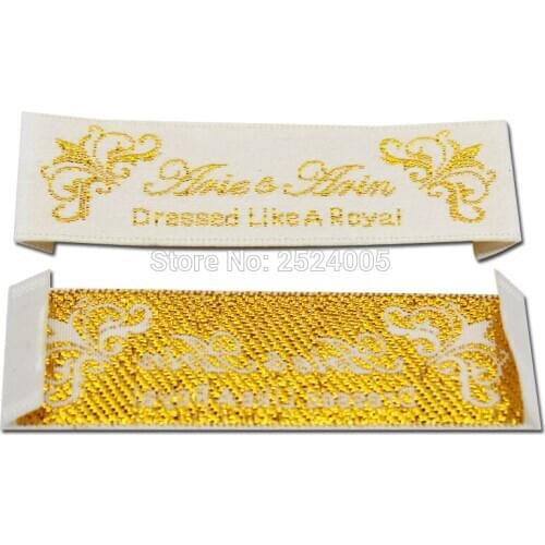 Free shipping 1000pcs/lot clothing collar tags custom woven tags/garment satin woven label with gold thread/clothing woven tag
