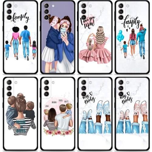 Baby Mother Brown Little Girl Family Smart Phone Case For Samsung S21 Ultra Galaxy S20 FE S10 S9 Plus Lite S10e TPU Cover Fundas