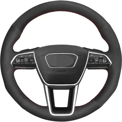 DIY Hand-stitched Black Suede Car Steering Wheel Cover For Audi A6 (C8) Avant Allroad 2018-2019 A7 (K8) 2018-2019 S7 2019