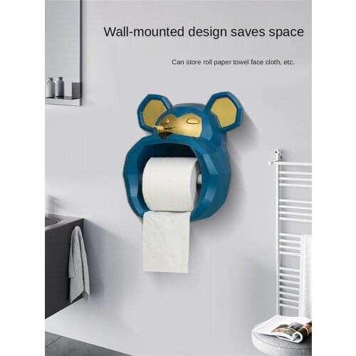 Resin Toilet Paper Towel Holder Free Punch Toilet Bathroom Wall-Mounted Kitchen Hand-Roller Creative Cute Bathroom Accessory