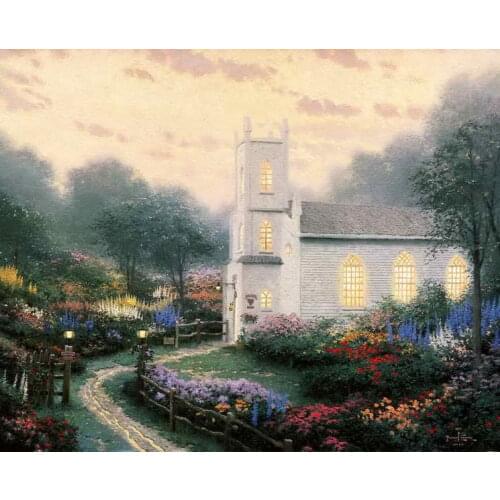 Blossom Hill Church Thomas Kinkade HD Canvas Print Living Room Bedroom Wall Picture Art Painting Home Decoration