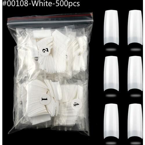 500pcs/Bag French Fake Nails ABS Artificial False Nails Art 10size White/Natural/Clear Coffin Shape UV Gel DIY Manicure Tools