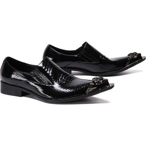 Italiano Classic Man Shoes Stylish Fish Pattern Black Official Shoes Big Plus Size 38-47 Claquette Metal Toe Wedding Dress Men
