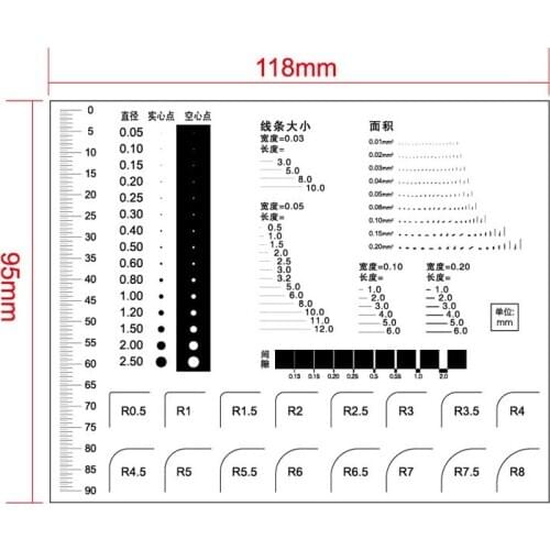 118x95mm Point line gauge Stain card Film caliper Contrast card defect inspection area gauge scratches Rounded lines