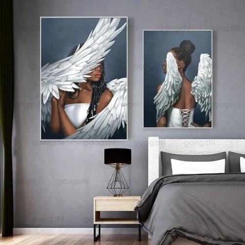 Canvas Painting Black Beauty with Angel Wing Poster Living Room Bedroom Modern Home Personality Wall Decoration No Frame