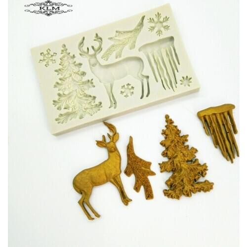 KLM moose fir tree cake silicone mold chocolate biscuit candy mold embossing mold