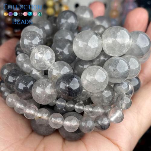 Natural Stone Grey Quartz Crystal Loose Spacer Round Beads For Jewelry Making 4-12 MM DIY Bracelet Accessories Wholesale