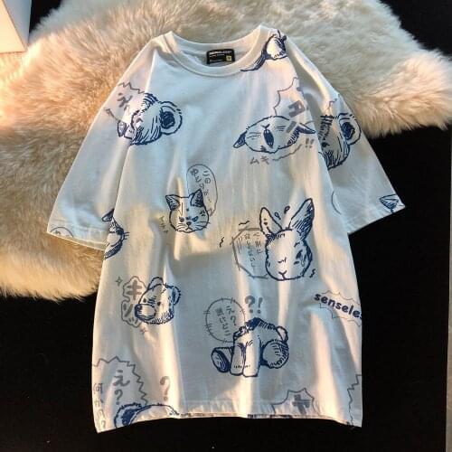 Summer 2021 new Korean version of loose salt short-sleeved T-shirt for female students all-match full-print bunny print tide top