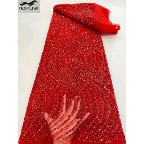 Madison African Lace Fabric Embroidered Nigerian Handmade Beaded Lace Fabric 2021 High Quality Tulle Lace For Wedding Dress