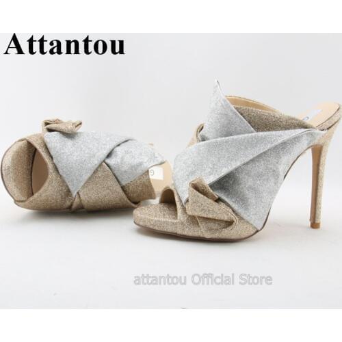 Fashion Pleated Bling Bling Peep Toe Woman Heeled Sandals Ladies Supper Slipper Open Toe Slide Dress Shoes