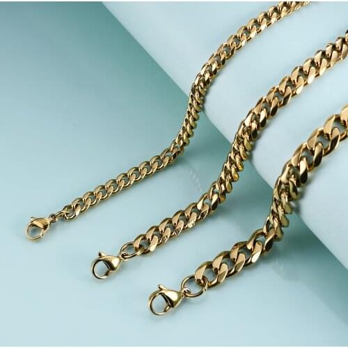 Mens 3-11mm Stainless Steel Cuban Link Chain Necklaces for Male Jewelry Solid Gold Black Color Gifts Curb Chain Wholesale