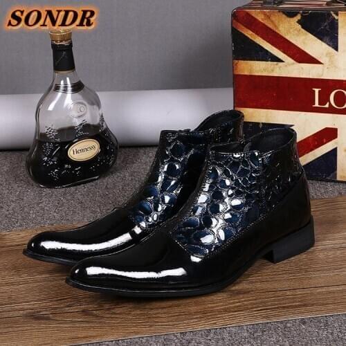 Mens Chelsea Boots Genuine Leather Casual Shoes Male British Style Zipper Gem Wedding Dress Short Boot Chaussures Homme