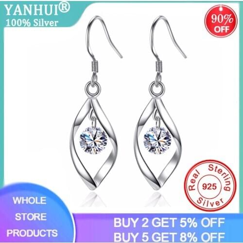YANHUI Womens Earrings Set Zircon Crystal Earrings For Women Bohemian Fashion Jewelry 2021 Geometric 925 Silver Drop Earrings