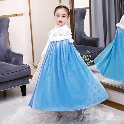 Purple Long Party Cape for Kids Hooded Wedding Cloak Blue Faux Fur Jacket Winter Kid Outerwear Warm Coat Flower Girl Shawl