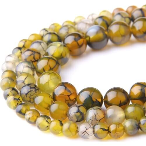 Natural Yellow Fire Dragon Black Veins Agates Round Loose Beads 6 8 10 12mm Pick Size DIY Handmade for Jewelry Making Accessries