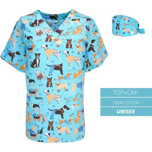 New Scrub top Uniforms Round V Neck Scrubs Tops for Women Men 100% Cotton Nurse Accessories