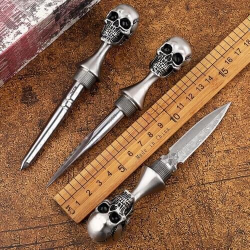 Skull straight knife outdoor M390 blade camping knife hunting knife survival ghost head fixed knife tea knife