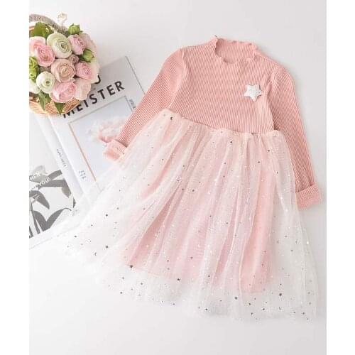 Winter Autumn Kids Dresses Girls Children Long Sleeve Sequin Star Clothing Christmas Tutu Kids Casual Girl Princess Party Dress