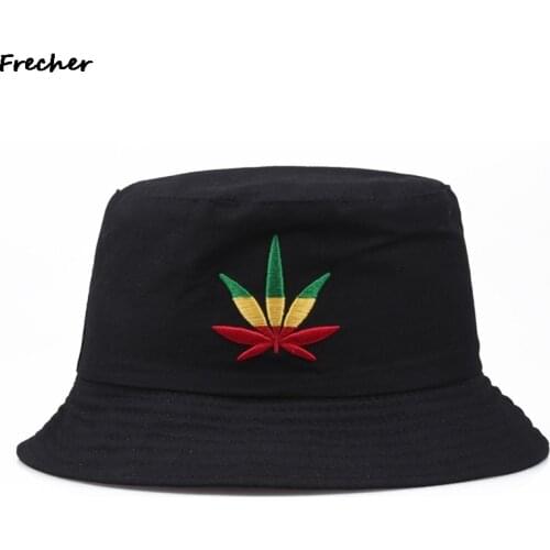 Maple Leaf Embroidered Fisherman Panama Hat Summer Outdoor Swag Bob Visor Bucket Cap Basin Hat Fashion Couple Cotton Hats