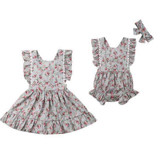 Cute Big/Little Sister Matching Outfits Dress Romper Top Newborn Baby Girl Floral Bodysuit Backess Tutu Dress Sunsuit Clothes