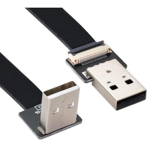 90 Degree Up Angled USB 2.0 Type-A Male to Type-A Male Data Flat Slim FPC Cable for FPV & Disk & Scanner & Printer