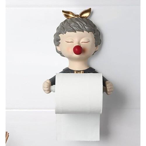 Simple Resin Cute Girl Toilet Paper Towel Rack Free Punch Simple Home Bathroom Tissue Box Wall-mounted Wash Towel Storage Rack