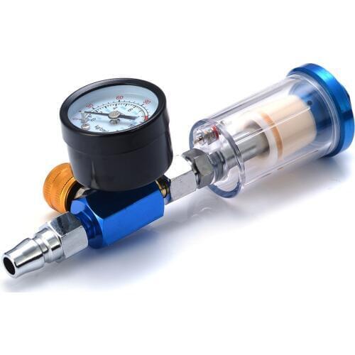 1/4" Air Pressure Regulator Aluminum Alloy Spray Gun Pressure Gauge Regulator In-Line Water Trap Filter Pneumatic Tools