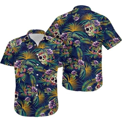 New Fashion Mens Shirt Skull and flowers 3D Printed Turndown Collar Shirt Unisex Harajuku Casual Summer Tops SH09