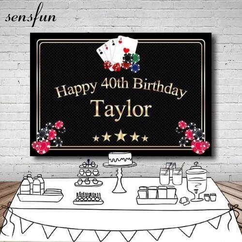 Sensfun Casino Las Vegas Card Party Backgrounds For Photo Studio Black Gold Frame Text Happy 40th Birthday Backdrop 7x5ft Vinyl