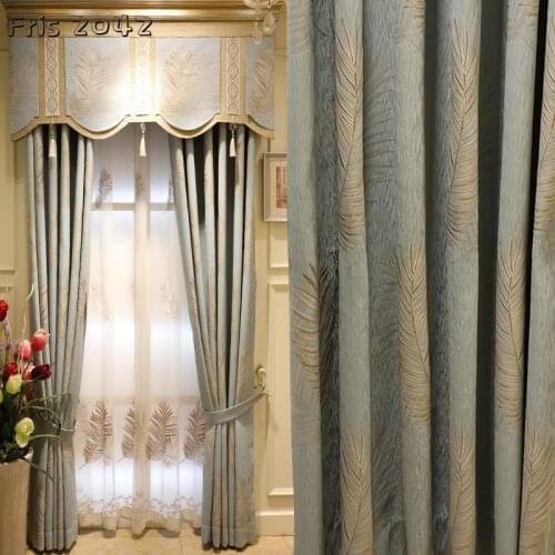 Light Luxury European Curtains Golden Grey Blackout Curtains for Living Dining Room Bedroom