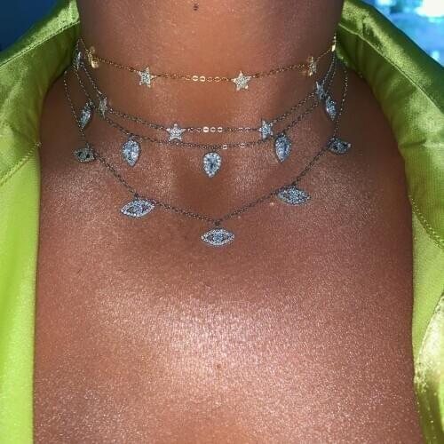 Trendy sweet stars chocker necklaces thin chain link dainty stars boho women collar jewelry 925 silver lady collier femme bijoux