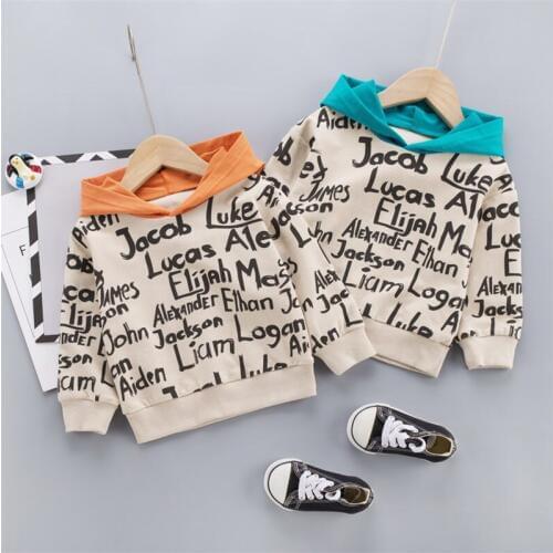 Spring Autumn Fashion Baby Clothes Infant Letter Blouse Kids jacket Hoodies Tops Boys Girls Cotton Leisure Sport Hooded outwear