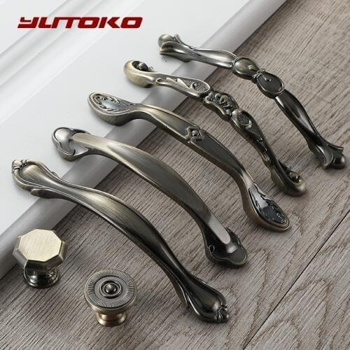 YUTOKO Bronze Door Handles Noble Antique Drawer Pulls Vintage Kitchen Cabinet Handles and Knobs Retro Furniture Handles 6036