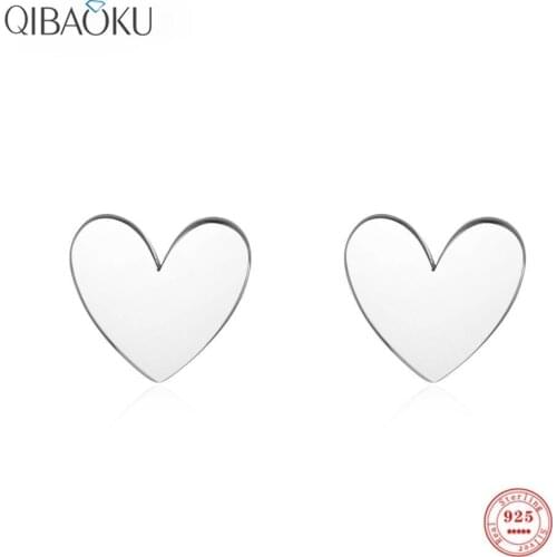 S925 Sterling Silver Stud Earring Smooth Love Heart Earrings for Women Sweet Simple Small Ear Jewelry Fine Gift
