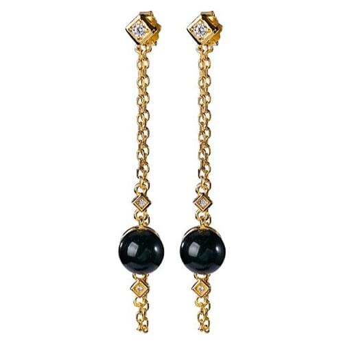 S925 sterling silver gold plated Natural Mexican blue amber Ear studs Personality Temperament Ladies Long Hanging earrings