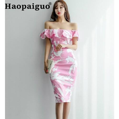 Slash Neck Ruffles Sexy Club Dress for Ladies Off-shoulder Backless Print Casual Bodycon Wrap Dress Women Pink Dress Plus Size