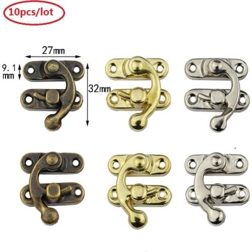 10PCS/lot Small Antique Metal Lock Decorative Hasps Hook Gift Wooden Jewelry Box Padlock With Screws For Furniture Hardware